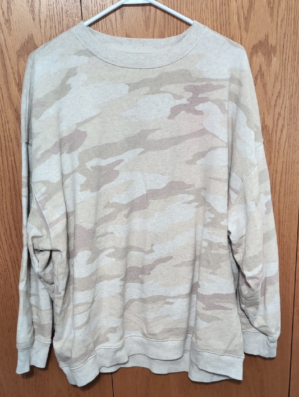 American Eagle Outfitters Beige & Tan Camo Oversized Crewneck Sweater